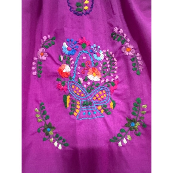 Girls Purple Hand Embroidered Floral Mexican Dress Artesanias Size 2 - Picture 2 of 6